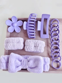 1 Bộ Băng đô Spa và Vòng đeo tay, Băng đô chăm sóc da để rửa mặt, Kẹp tóc cho tóc dày, Bong bóng trang điểm dạng bọt biển dễ thương, Băng đô nơ, Kẹp giữ vòng nhung lớn dạng mờ, Dòng sản phẩm Hồng/Xanh/Đen, Bộ dụng cụ tạo kiểu, Quà tặng cho bé gái, Sinh nhật, Giáng sinh, Tiệc tùng - Màu tím - Xem 2