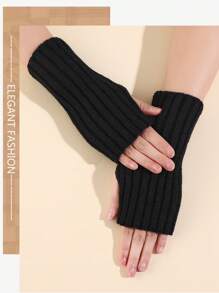 2 chiếc găng tay không ngón đan màu trơn, ấm áp cho phụ nữ mùa thu đông - Nhiều màu - Xem 7