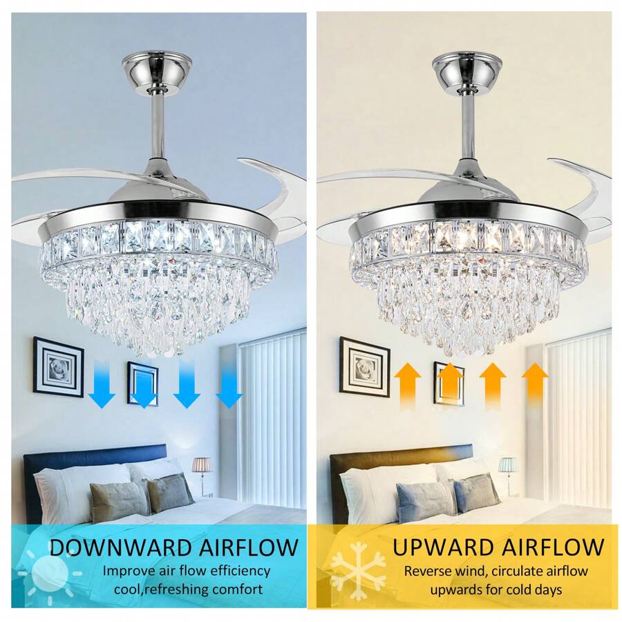 Crystal Ceiling Fan With Light,42Inch Crystal Fandelier, Modern