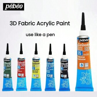 Pebeo 3D-tygfärg med rika pigmentfärger (20 ml/0,67 oz) tub akrylfärg textilfärg för kläder, skor, jeans, väskor, gör-det-själv-projekt och konsthantverk för konstnärer, nybörjare, mors dag, mammas present, skolstart, skolmaterial