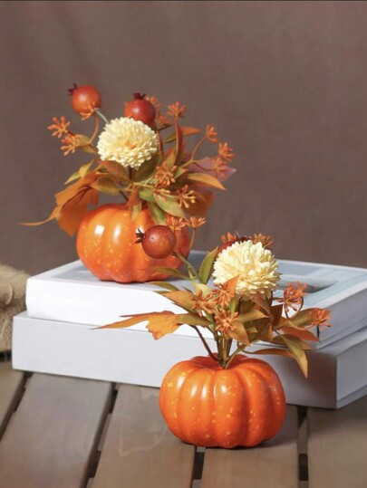 1 szt., jesienna dekoracja z dyni z liśćmi klonu i jagodami - realistyczna sztuczna roślina doniczkowa na środek stołu, przyjęcie z okazji Halloween i Święta Dziękczynienia. Jesienna dekoracja sypialni, dekoracja dyni, jesienna dekoracja pokoju, jesienne artykuły dekoracyjne do domu i na wesele.