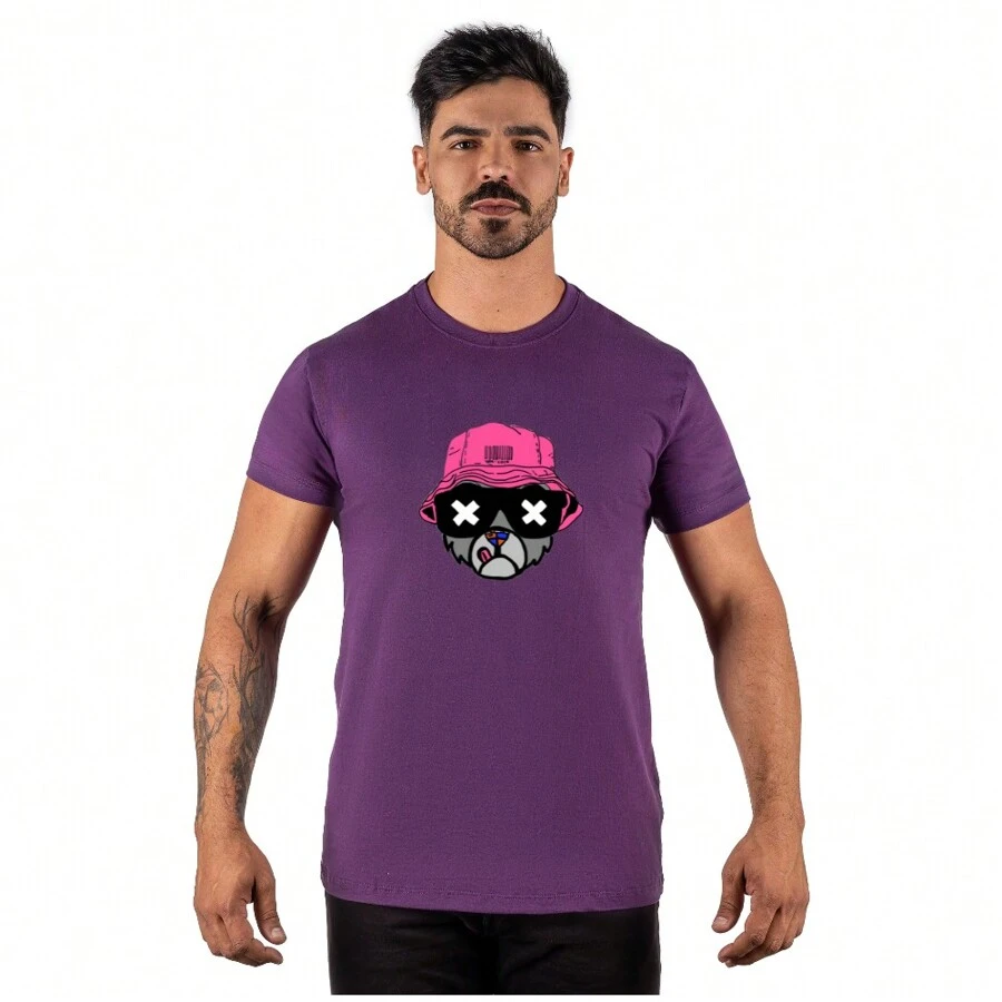 T-Shirt Bear T-Shirt Streetwear Skate Skater Hip Hop Shirt Blouse Unisex Men Women 100% Cotton Top Premium Streetwear New Release Fast Shipping Various Colors!! Plus Size - Màu tím - Xem 1