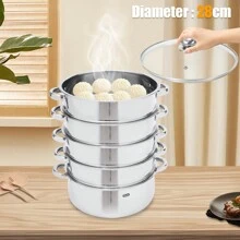 28CM Large 5 Tier Stainless Steam Cooker Steamer Pan Cook Food Veg Pot Set - Silver - View 7