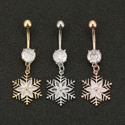 1 Piece Of Fashion Personalized Snowflake Flower Inlaid Zirconia Navel Ring Body Piercing Jewelry Party Banquet Wear Holiday Commemorative Gifts