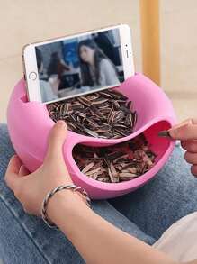 1 个瓜子、爆米花、零食、糖果收纳盒双层干果盘创意垃圾收纳盒双层零食坚果干果盒家用卧室宿舍休闲学生宿舍收纳盒圣诞礼物 - 彩色 - 查看 10