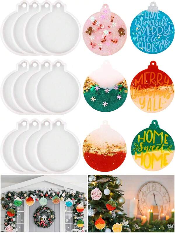 4 piezas Moldes de resina para decoración navideña, moldes de silicona redondos para manualidades DIY, regalos, joyería, llaveros, moldes de adornos redondos transparentes, moldes de silicona navideños, 3.15*2.68 pulgadas, moldes de colgantes redondos para llaveros y adornos (excluye cuerda)