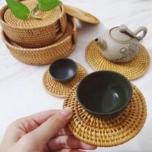 Rattan Coasters, Coasters, Tea Mats, Tableware Mats, Bowl Mats, Plate Mats, Anti-Scalding Mats, Coaster Sets, Heat-Resistant Bamboo Rattan Material, Hand-Woven, Suitable For Tea Cups And Coffee Cups As Well As Tableware Tea Sets, Used To Protect Desktop Dining Table Insulation, Very Suitable For Home Decoration And Holiday Gifts - Multicolor - View 4