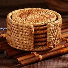Rattan Coasters, Coasters, Tea Mats, Tableware Mats, Bowl Mats, Plate Mats, Anti-Scalding Mats, Coaster Sets, Heat-Resistant Bamboo Rattan Material, Hand-Woven, Suitable For Tea Cups And Coffee Cups As Well As Tableware Tea Sets, Used To Protect Desktop Dining Table Insulation, Very Suitable For Home Decoration And Holiday Gifts - Multicolor - View 2