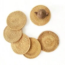 Rattan Coasters, Coasters, Tea Mats, Tableware Mats, Bowl Mats, Plate Mats, Anti-Scalding Mats, Coaster Sets, Heat-Resistant Bamboo Rattan Material, Hand-Woven, Suitable For Tea Cups And Coffee Cups As Well As Tableware Tea Sets, Used To Protect Desktop Dining Table Insulation, Very Suitable For Home Decoration And Holiday Gifts - Multicolor - View 9