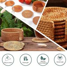 Rattan Coasters, Coasters, Tea Mats, Tableware Mats, Bowl Mats, Plate Mats, Anti-Scalding Mats, Coaster Sets, Heat-Resistant Bamboo Rattan Material, Hand-Woven, Suitable For Tea Cups And Coffee Cups As Well As Tableware Tea Sets, Used To Protect Desktop Dining Table Insulation, Very Suitable For Home Decoration And Holiday Gifts - Multicolor - View 5