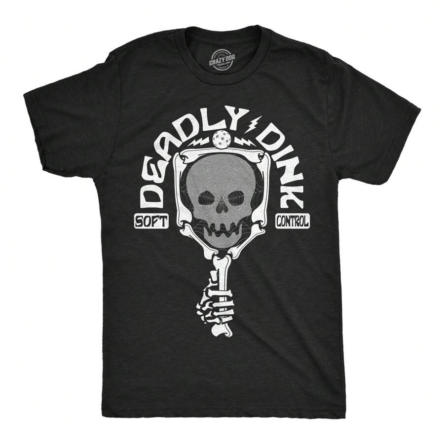 Mens Deadly Dink Pickleball T Shirt Funny Shirt Pickleball Tee For Guys Mens Funny T Shirts Cool Vintage Fashion T-Shirt Gift Classic Menswear - Heather Black - View 1