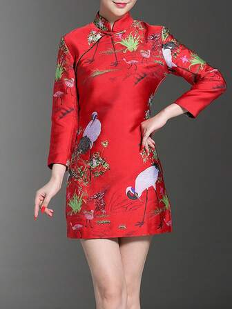 农历新年女士旗袍红色连衣裙