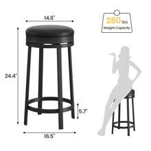 360° Swivel Bar Stools Set,24" Counter Height Bar Stools With Footrest, Backless Round PU Leather Upholstered And Metal Frame, For Kitchen Island, Dining Room, Home Bar - màu đen - Xem 6