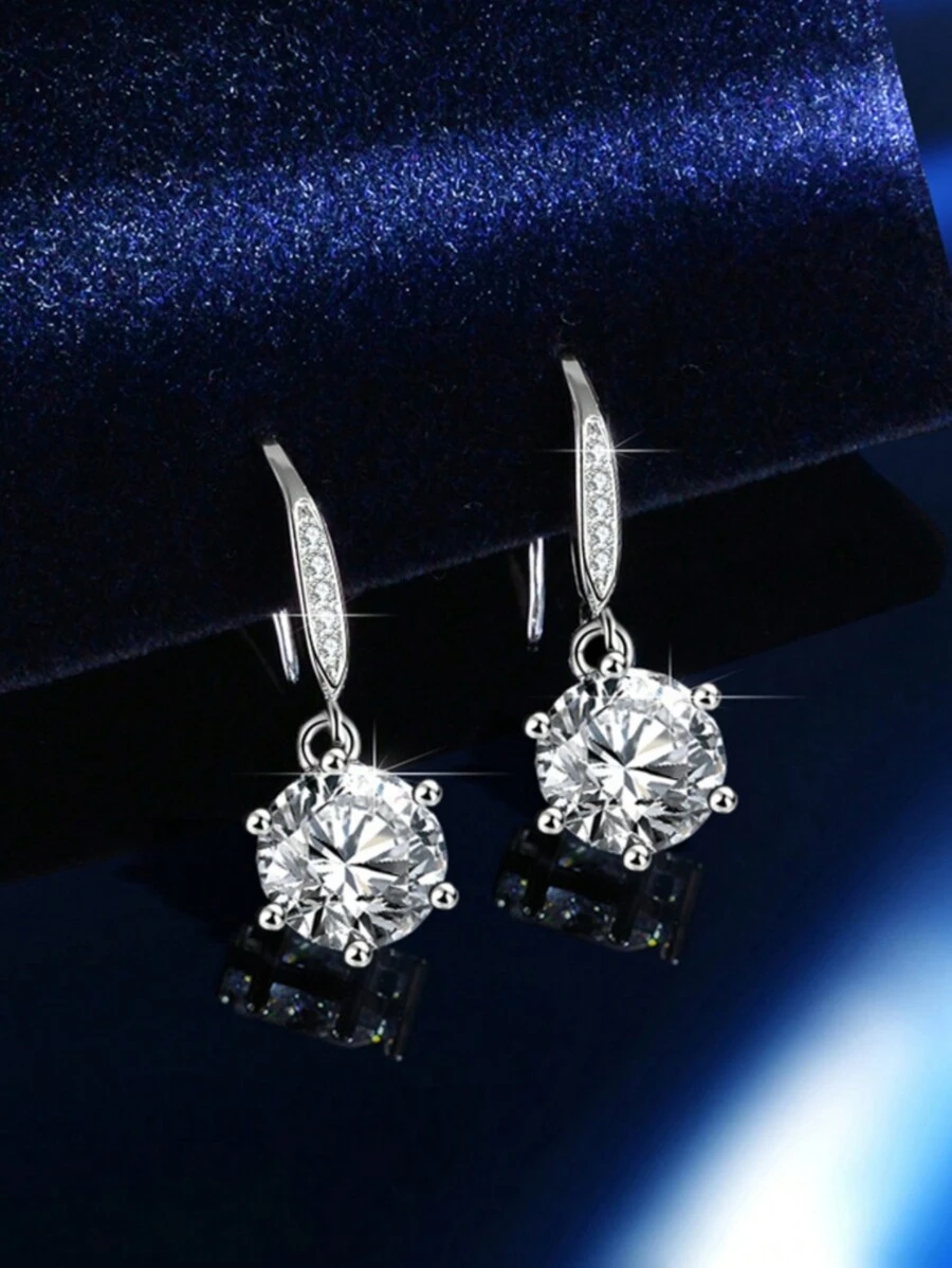 1 Pair 2 Carat D Color, VVS Clarity GRA Certified Classic Elegant Luxury S925 Sterling Silver Plated Platinum Moissanite 6-Prong Earrings, Main Stone 1 Carat Each, Brilliant Fire & Sparkle, Suitable For Engagement, Wedding, Bestie Gifts, Wedding Party, Vintage Party Or Daily Wear, Hypoallergenic S925 Silver Setting, Handcrafted, Fashionable & Elegant Design, Minimalist & Chic, Perfect For Work Events & Gifting