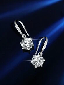 1 Pair 2 Carat D Color, VVS Clarity GRA Certified Classic Elegant Luxury S925 Sterling Silver Plated Platinum Moissanite 6-Prong Earrings, Main Stone 1 Carat Each, Brilliant Fire & Sparkle, Suitable For Engagement, Wedding, Bestie Gifts, Wedding Party, Vintage Party Or Daily Wear, Hypoallergenic S925 Silver Setting, Handcrafted, Fashionable & Elegant Design, Minimalist & Chic, Perfect For Work Events & Gifting - Ear Clip Earrings - View 5