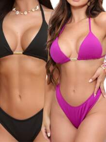 KIT SET WITH 02 BEACH BIKINIS ASA DELTA SLIM MODEL - 紫色和黑色 - 查看 1