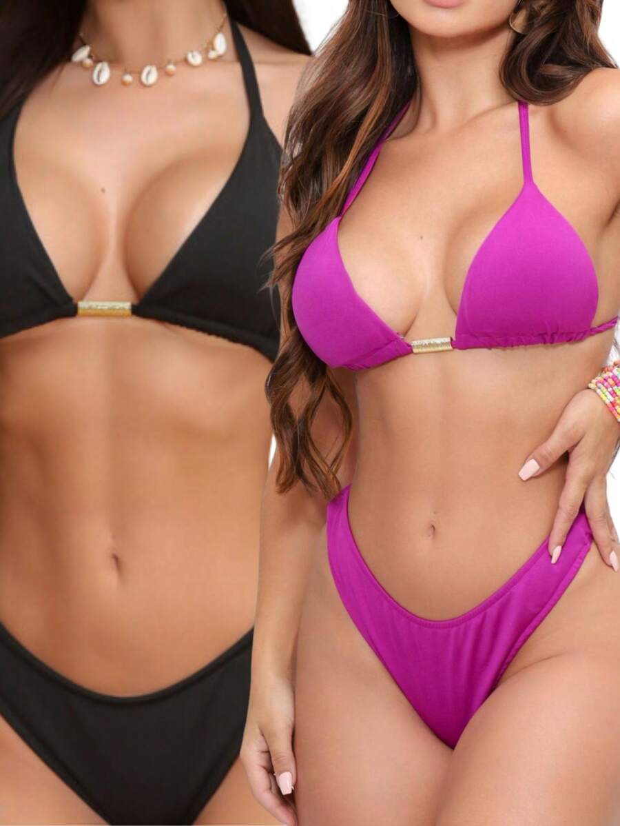 KIT SET WITH 02 BEACH BIKINIS ASA DELTA SLIM MODEL - 紫色和黑色 - 查看 1