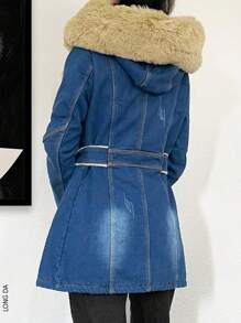 Abrigo largo de mezclilla con afelpado por dentro - Azul lavado oscuro - Ver 8