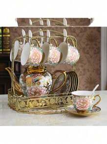 Tea Set Afternoon Tea Coffee Dessert Tableware 15 Pieces - C - View 2