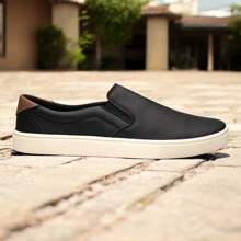 Men's Casual Sneakers Comfortable Elastic Adjustable Timeless Skater Fashion - Black - View 3