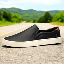 Men's Casual Sneakers Comfortable Elastic Adjustable Timeless Skater Fashion - Black - View 2