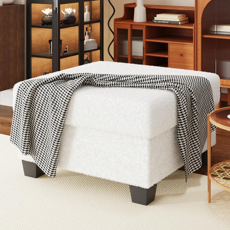 ADVWIN Ottoman For Sectional Sofa, Modular Square Foot Stools For Living Room, Footrest And Seat Cube, Modern Contemporary Couch Ottoman, Removable Teddy Velvet Sofa Cover