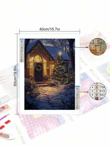 Bộ tranh kim cương 5D DIY - Phong cảnh Giáng sinh tuyệt đẹp, Tranh khảm kim cương trang trí tường nhà - Xanh đậm - Xem 3