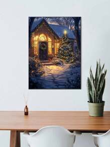 Bộ tranh kim cương 5D DIY - Phong cảnh Giáng sinh tuyệt đẹp, Tranh khảm kim cương trang trí tường nhà - Xanh đậm - Xem 1