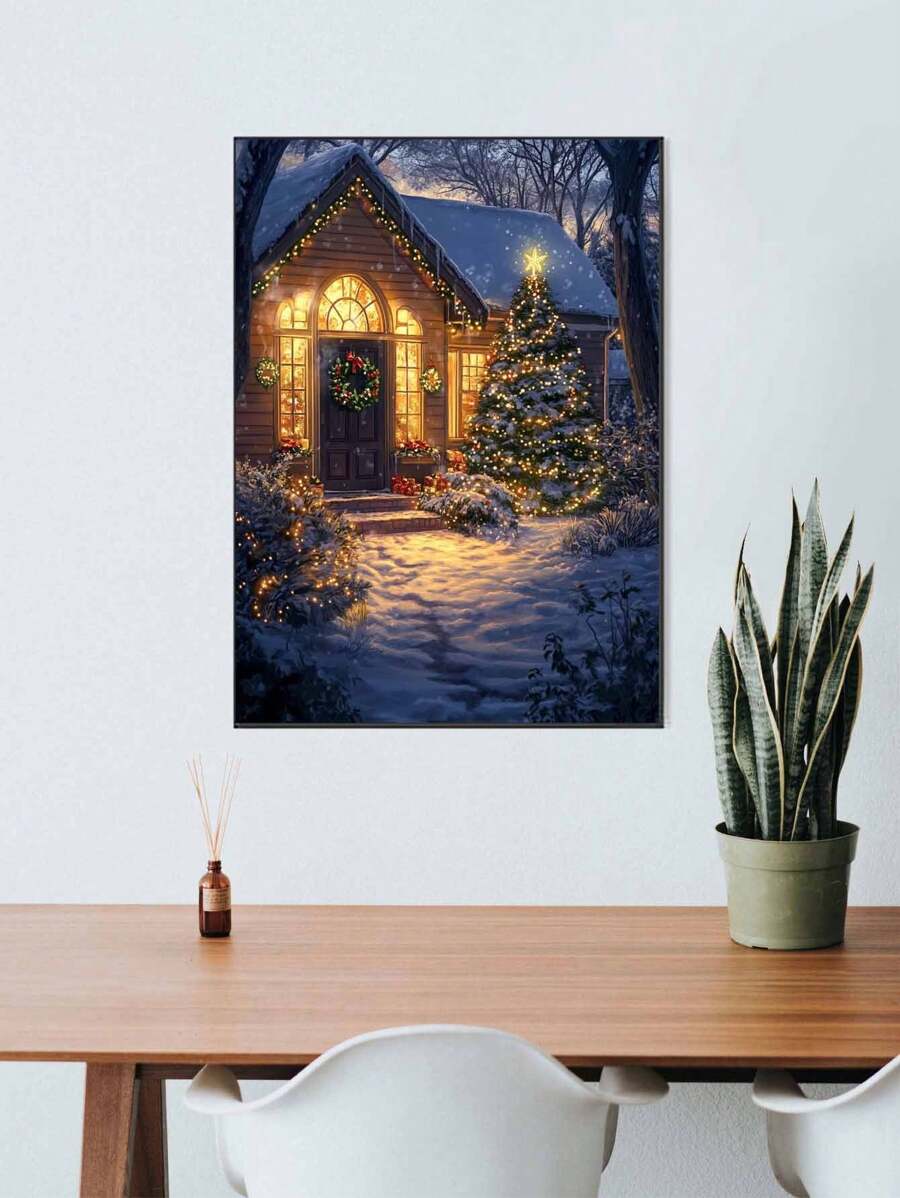 Bộ tranh kim cương 5D DIY - Phong cảnh Giáng sinh tuyệt đẹp, Tranh khảm kim cương trang trí tường nhà - Xanh đậm - Xem 1