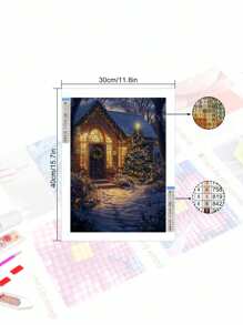 Bộ tranh kim cương 5D DIY - Phong cảnh Giáng sinh tuyệt đẹp, Tranh khảm kim cương trang trí tường nhà - Xanh đậm - Xem 2