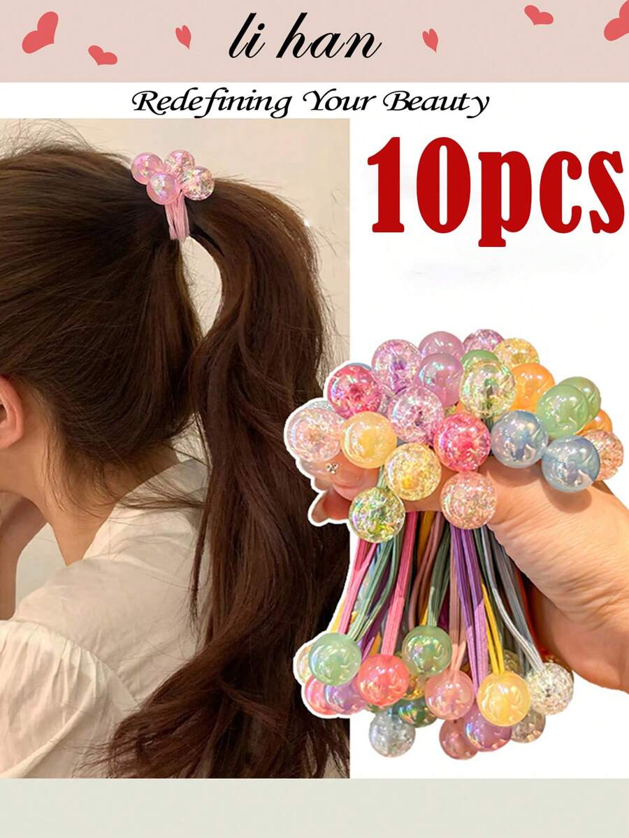 1/10 件/套 AB 彩色珠子可爱双头发带，多巴胺 Y2K 童话朋克风格女孩发饰，适合日常休闲装、派对、闪亮、节日礼物（颜色随机） - 彩色 - 查看 1