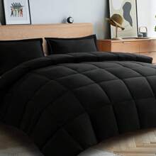 Black King Size Comforter Set-3 Pieces Down Alternative King Comforter Set-All Season Cooling Reversible Comforter With 2 Pillow Shams-Corner Tabs Machine Washable (Black King) - 黑色 - 查看 1