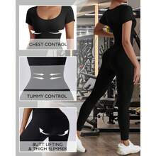 Jumpsuit For Women Workout Seamless Jumpsuits Ribbed One Piece Tank Tops Rompers Short Sleeve Exercise Jumpsuits - màu đen - Xem 4