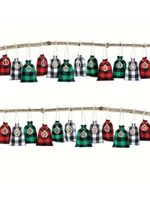 Calendario de Adviento rellenable, 24 calendarios navideños rellenables, calendario de Adviento grande de 10 x 14 cm, rellenable, calendario de Adviento 2024 - Marca de madera roja gris azul E-24 - Ver 3