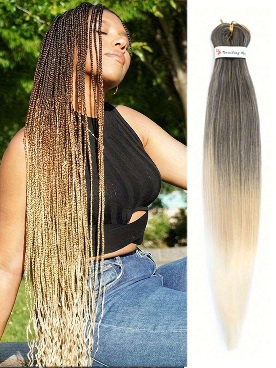 1PC Tóc tết bện Ombre dài 26 inch bằng sợi tổng hợp, cài nước nóng, chuyên nghiệp, kết cấu tóc tổng hợp Yaki mềm mại (1B/27/613) - Hai tông màu - Xem 1