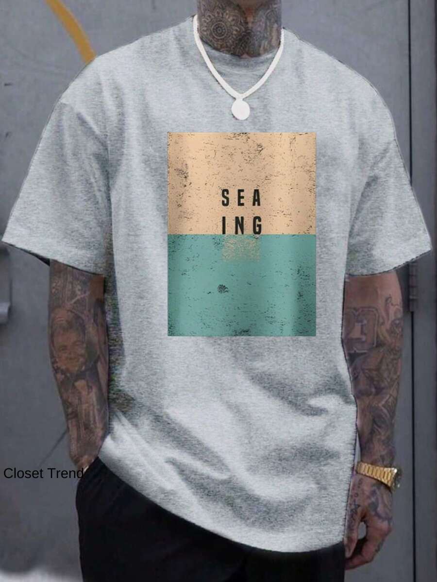 SEAING Men's T-Shirt Sea Premium Shirt 100% Cotton Blue - 灰色 - 查看 1