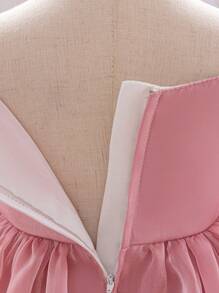 女婴花卉薄纱可爱生日公主裙，适合花童、婚礼、派对、外出等场合，不含头饰 - 藕粉色 - 查看 9