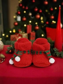 Calcetines de cuna suaves con dibujos animados, cálidos, de suela blanda, para bebés recién nacidos, niños y niñas, pantuflas navideñas forradas de felpa