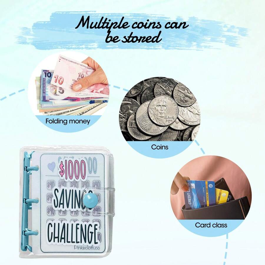1000 Savings Challenge Binder, 2024 Reusable Mini Budget Book With