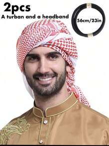 1 cái/2 cái Khuyến mại đặc biệt dành cho nam giới Ả Rập Saudi Ả Rập Saudi Turban & Headband Combo, Bảo vệ khỏi ánh nắng mặt trời Dubai, Thích hợp cho cuộc sống hàng ngày - trắng - Xem 3