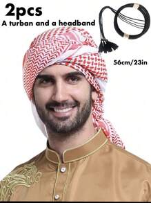 1 cái/2 cái Khuyến mại đặc biệt dành cho nam giới Ả Rập Saudi Ả Rập Saudi Turban & Headband Combo, Bảo vệ khỏi ánh nắng mặt trời Dubai, Thích hợp cho cuộc sống hàng ngày - trắng - Xem 4