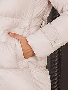 拉链扣带腰带连帽夹棉大衣 - 米色 - 查看 7