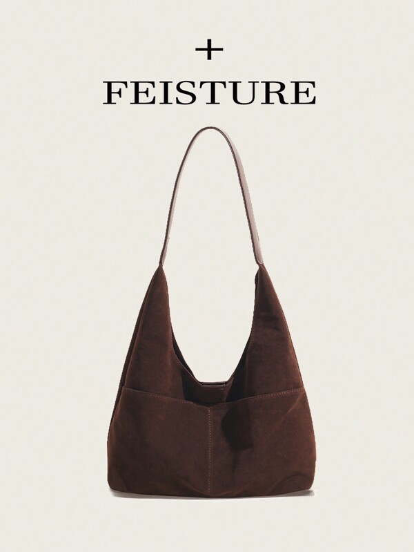 FEISTURE 1pc Multi-Pocket Underarm Shoulder Bag, Made Of Maillard Suede-Like Fabric, Comes With Mini Pouch, Suitable For Girls, Women, College Students, Career Starters And Office Ladies, Great For Work, Business, Commute And School, Suede Purse