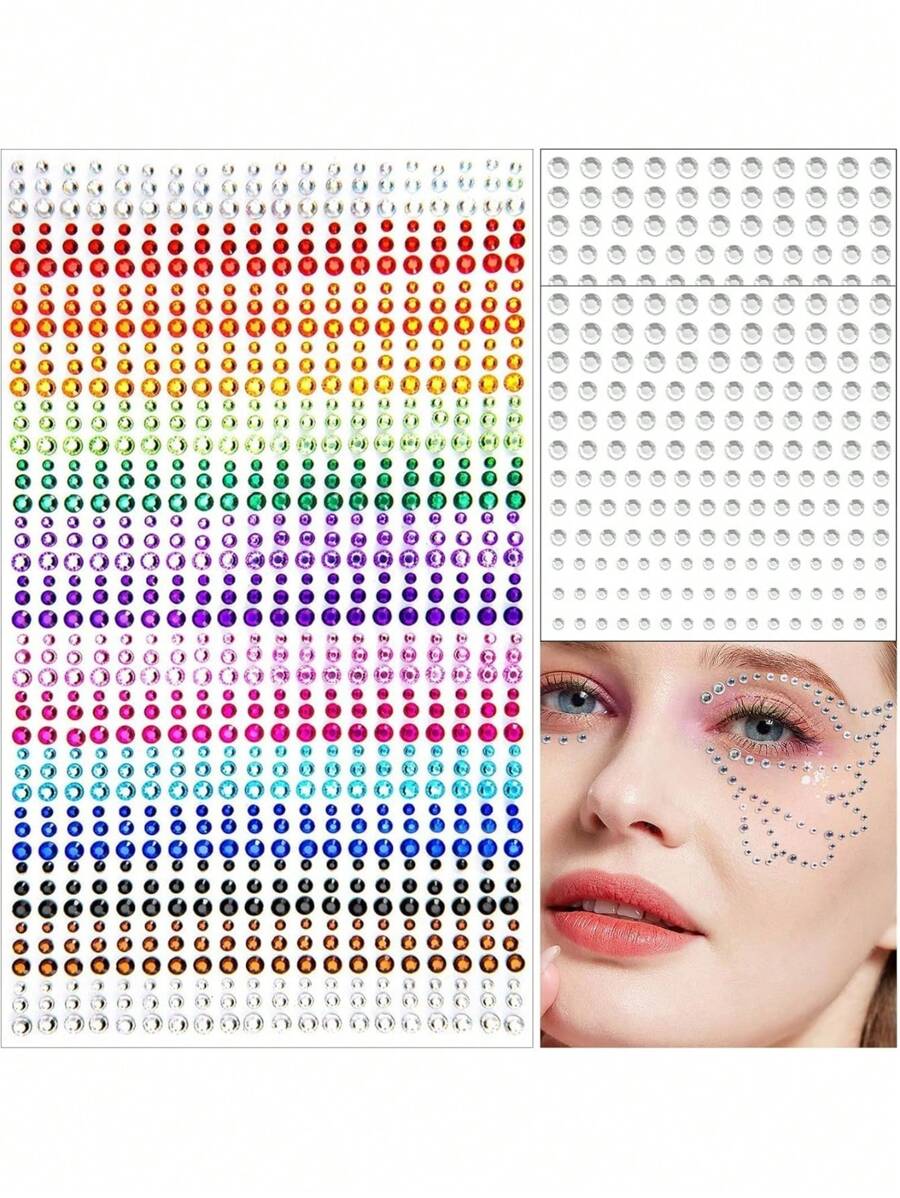 AVYRING 3 片彩虹水钻珍珠自粘珠宝适用于眼睛脸部身体头发宝石粘贴节日钻石配饰服装指甲 DIY 化妆 3 毫米 4 毫米 5 毫米 6 毫米 - 彩色 - 查看 1