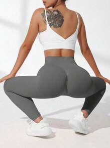 Quần legging thể thao co giãn cao cấp không đường may, gợi cảm dành cho nữ, cạp cao, nâng mông, ôm sát, thích hợp cho chạy bộ, thể thao, yoga, quần lửng mùa xuân. - Xám - Xem 8