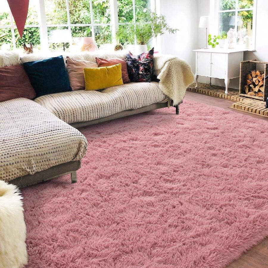 Soft Shag Rugs For Bedroom, Blush Fluffy Shaggy Rugs For Living Room, Luxury Modern Plush Carpet Girls Boys Room Dorm Indoor Home Decor, Upgrade Non-Slip - 臉紅 - 查看 1