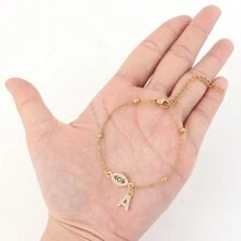 1件新款时尚眼睛字母金色不锈钢串珠链手链，女士款 - 金黃色 - 查看 3