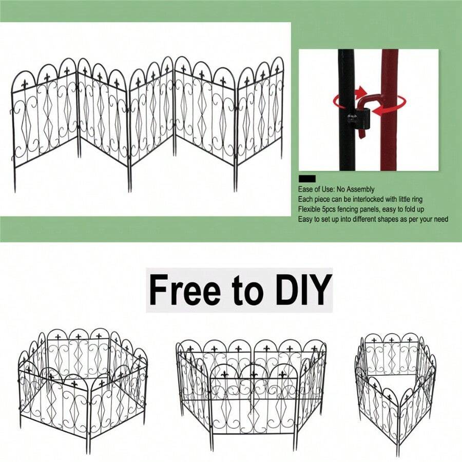 5 Panel Garden Fence Wrought Iron Fence Patio Yard Fencing Border
