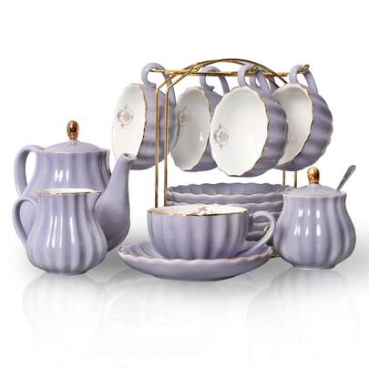 Sweejar Home Porcelain Tea Set Royal Family 225 Ml To Cups And Saucers With Teapot Milk Jug Ceramic Tea And Coffee Cups