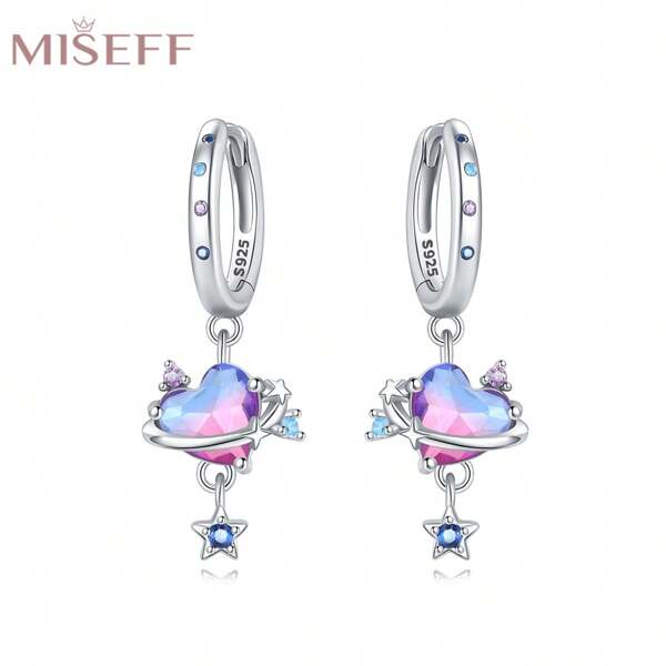 MISEFF 1 Paio Di Orecchini In Argento Sterling 925 Miseff Nuovi, Con Zirconi Colorati A Forma Di Stella E Cuore, Orecchini Eleganti E Da Relax Per Ragazze E Donne, Regalo Di Gioielleria Fine Per Compleanni, San Valentino